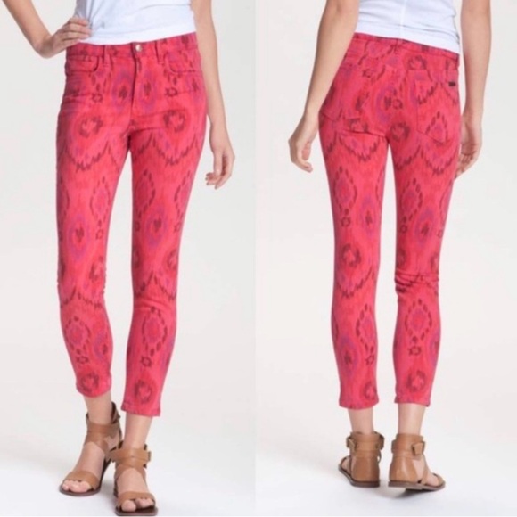 Joe's Jeans Denim - Joe’s Jeans Red Ikat Skinny Ankle Jeans Geranium Tribal Print Size 30